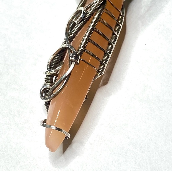Sterling Silver Pendant 925 Wire Wrapped Point Cut Peach Moonstone 2 3/4 - Picture 11 of 11